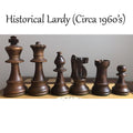 Dark antiqued boxwood Improved French Lardy chess pieces from the collection.