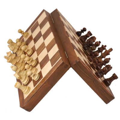 14" Large Rosewood & Maple Wooden Inlaid Magnetic Chess Set Board for Travel
