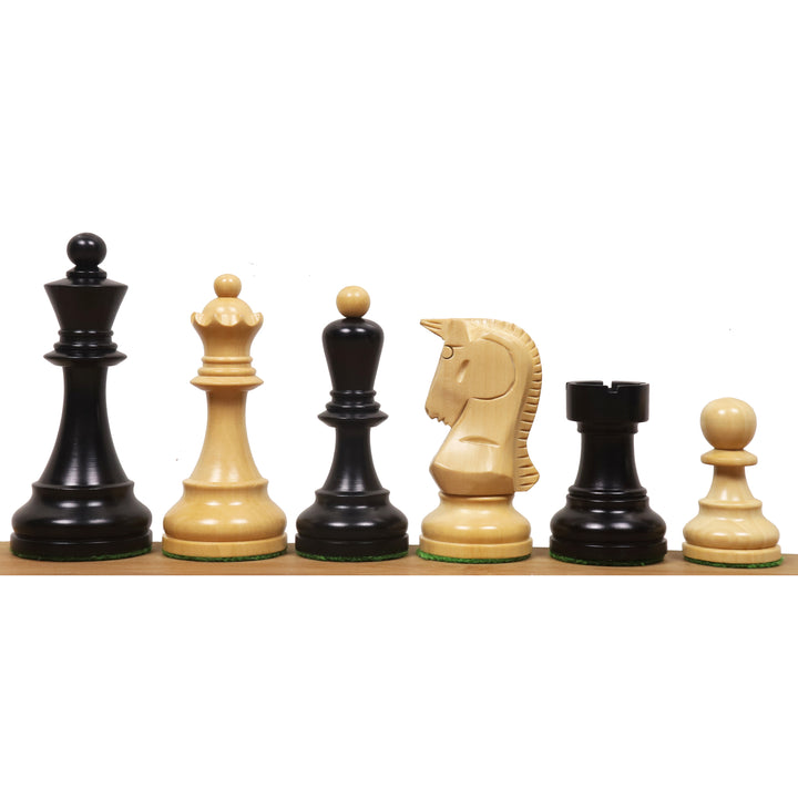 Slightly Imperfect 1950 Reproduced Bobby Fischer 3.7" Dubrovnik Chess Set - Chess Pieces Only Ebonised Boxwood