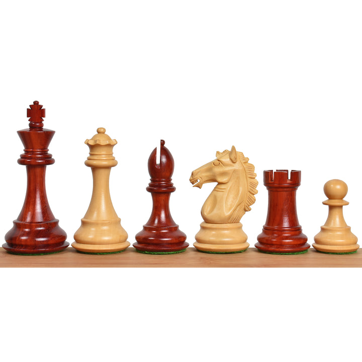 Pièces d'échecs exclusives Alban Staunton en bois Bud Rose avec échiquier 21" en bois Bud Rose et érable et boîte de rangement style livre
