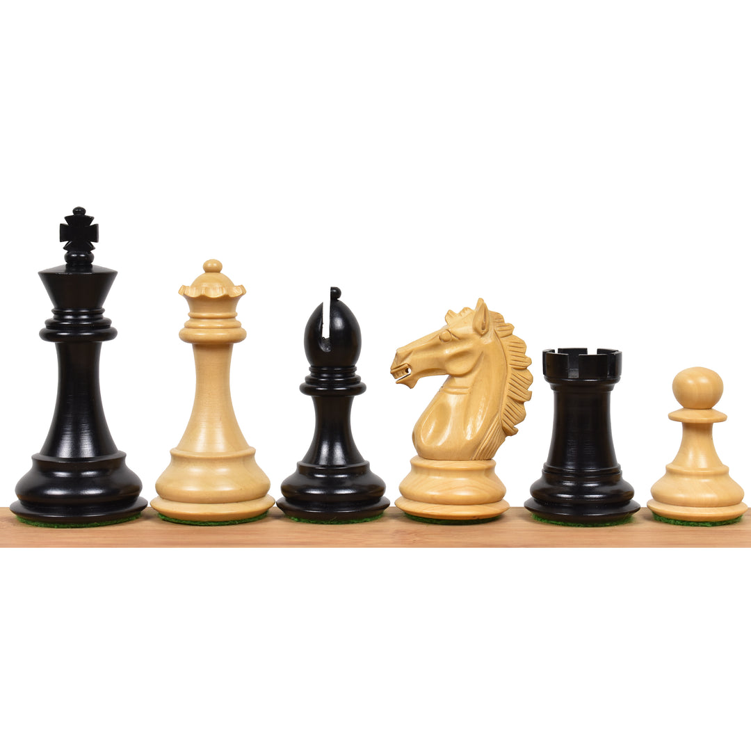 3.9" Exklusive Alban Staunton Schachfiguren aus Ebenholz mit 21" großem Schachbrett aus massivem eingelegtem Ebenholz und Ahornholz und Aufbewahrungsbox im Buchstil