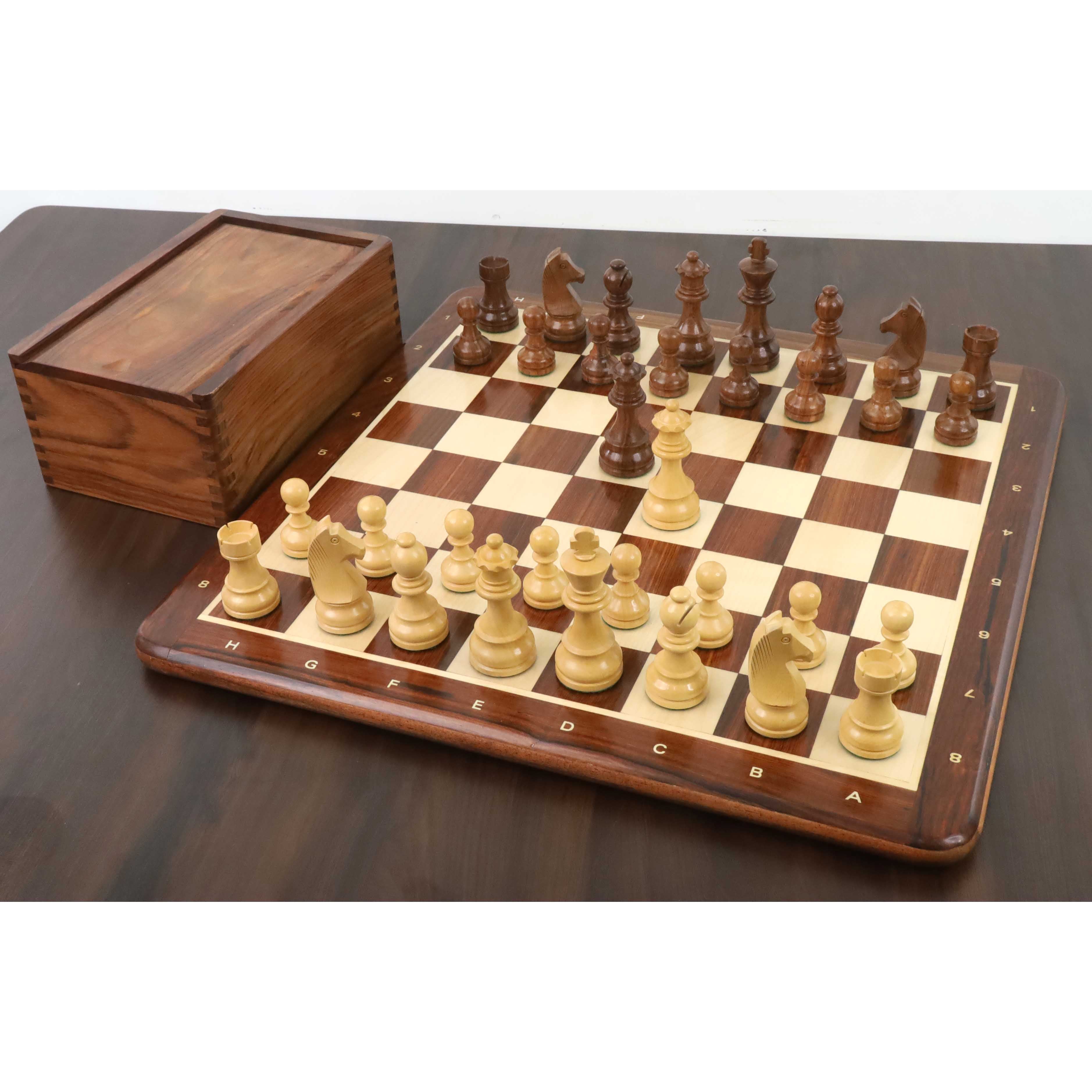 Old English Classic Chess Set with Gold Rosewood & Boxwood Pieces - 3.9  King