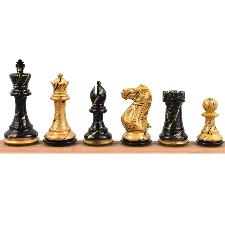 Piezas de ajedrez de 4,1" Vanguard Series Staunton pintadas a mano en negro y dorado con tablero grande de 23" de madera de ébano y arce - bordes de sheesham y caja de almacenamiento de cuero artificial
