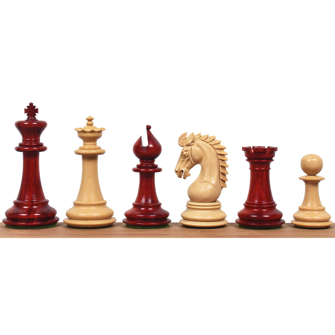 Combinazione di pezzi di scacchi Staunton della serie Emperor da 3,7" in palissandro Bud con scacchiera da 21" e scatola di custodia in similpelle
