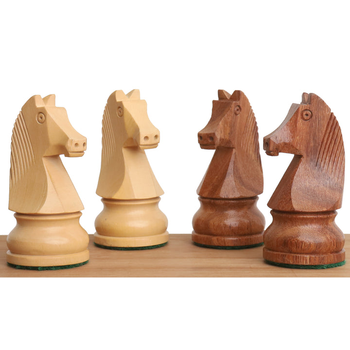 Zestaw szachów turniejowych 3,9” w kombi - elementy ze złote drewno różane z planszą i pudełkiem