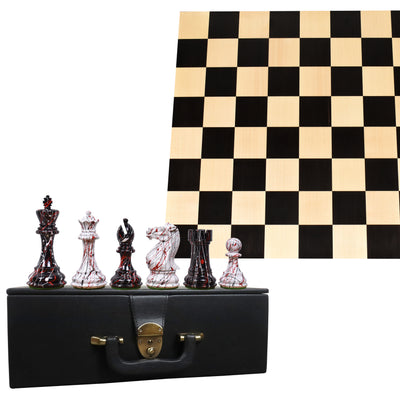 4.1" Texture Painted Staunton Boxwood Chess Pieces With 17.7" Solid Ebony & Maple Wood Board And Leatherette Coffer Storage Box