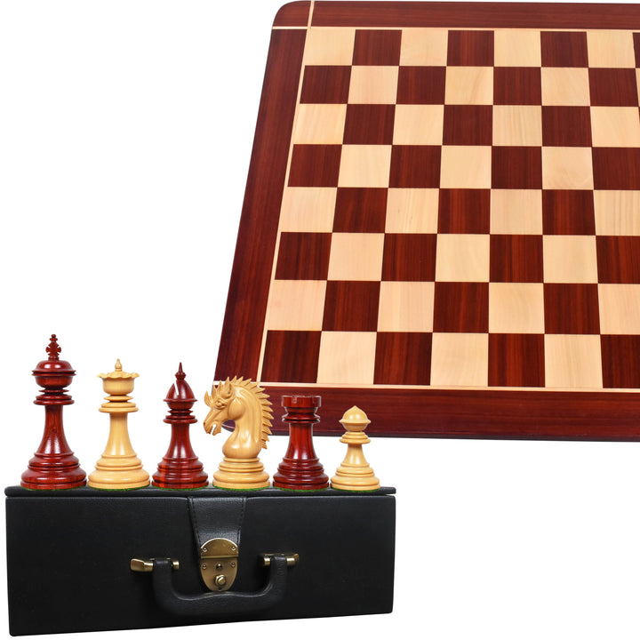 4.4" Dragon Luxury Staunton Bud RoseWood Schachfiguren mit 23" Bud Rosewood & Maple Wood Signature Holzschachbrett und Kunstlederkoffer Aufbewahrungsbox