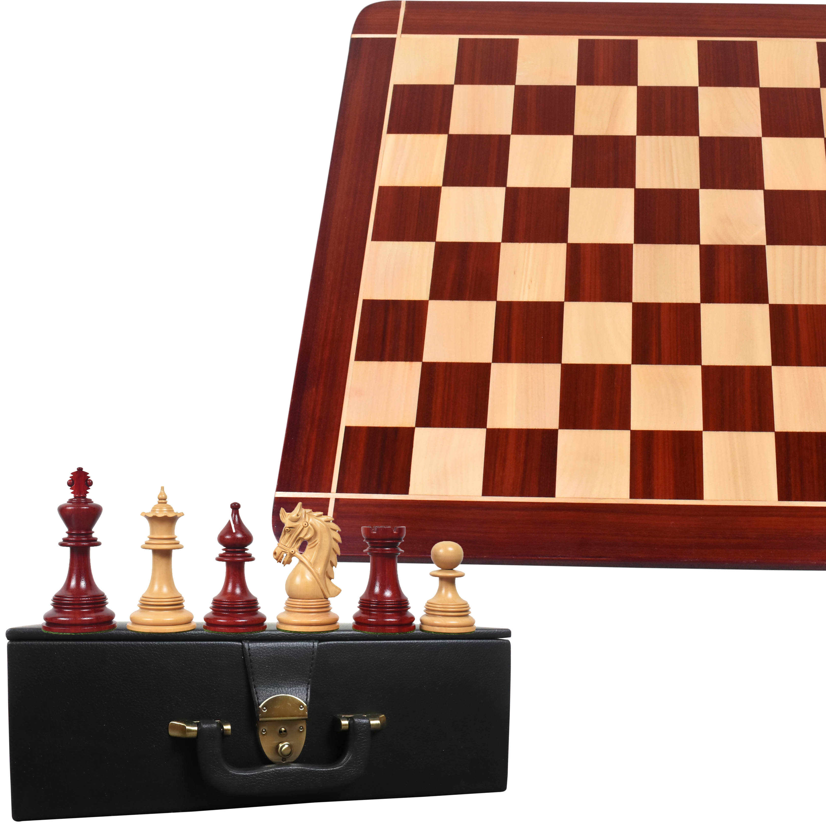 Combo of 4.3" Napoleon Luxury Staunton Triple Weight Bud Rosewood Chess Pieces with 23" Chessboard and Storage Box
