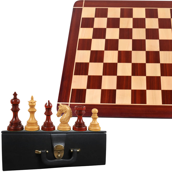 Pièces d'échecs 4.1″ Stallion Staunton Luxury Bud Rose Wood avec échiquier 23" Bud Rosewood &amp; Maple Wood Signature et boîte de rangement Coffer en similicuir.