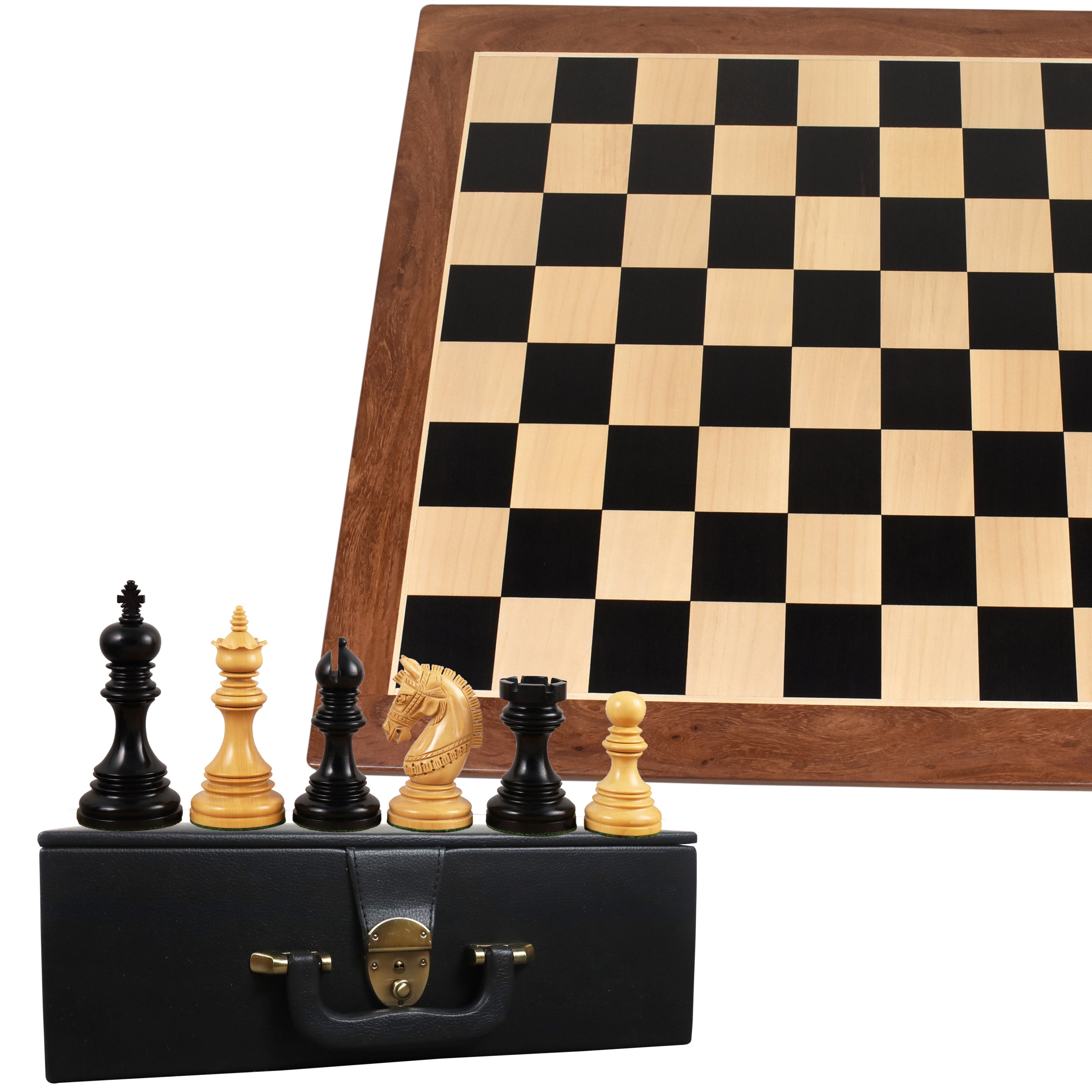 Combo of 4.1" Stallion Staunton Luxury Ebony Wood Chess Pieces with 23" Large Ebony & Maple Wood Chessboard and Storage Box