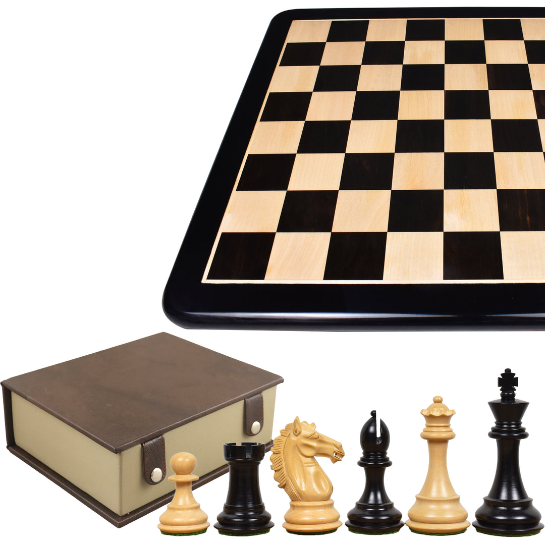 3.9” Ekskluzywny zestaw szachów kombo Alban Staunton - figury z drewna hebanowego z planszą i pudełkiem