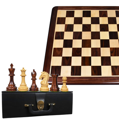 Combo of 3.9" Craftsman Series Staunton Chess Set - Pieces in Rosewood With Board and Box