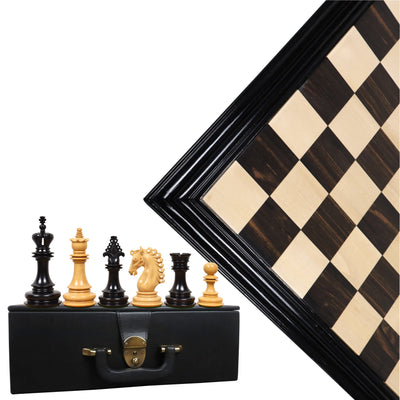 Combo of 4.5″ Carvers’ Art Luxury Chess Set - Pieces in Ebony Wood with Board and Box