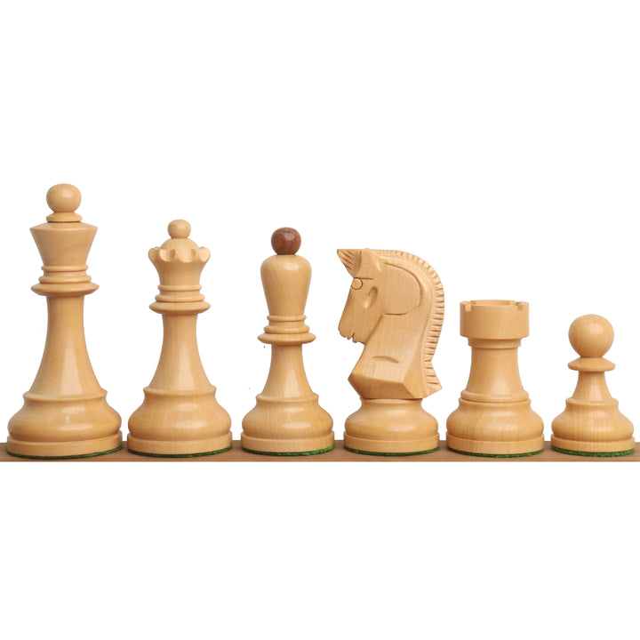 Nieznacznie niedoskonały, reprodukowany zestaw szachów Bobby Fischer 3.7” Dubrovnik Złote Drewno Różane z 1950 roku - tylko szachy