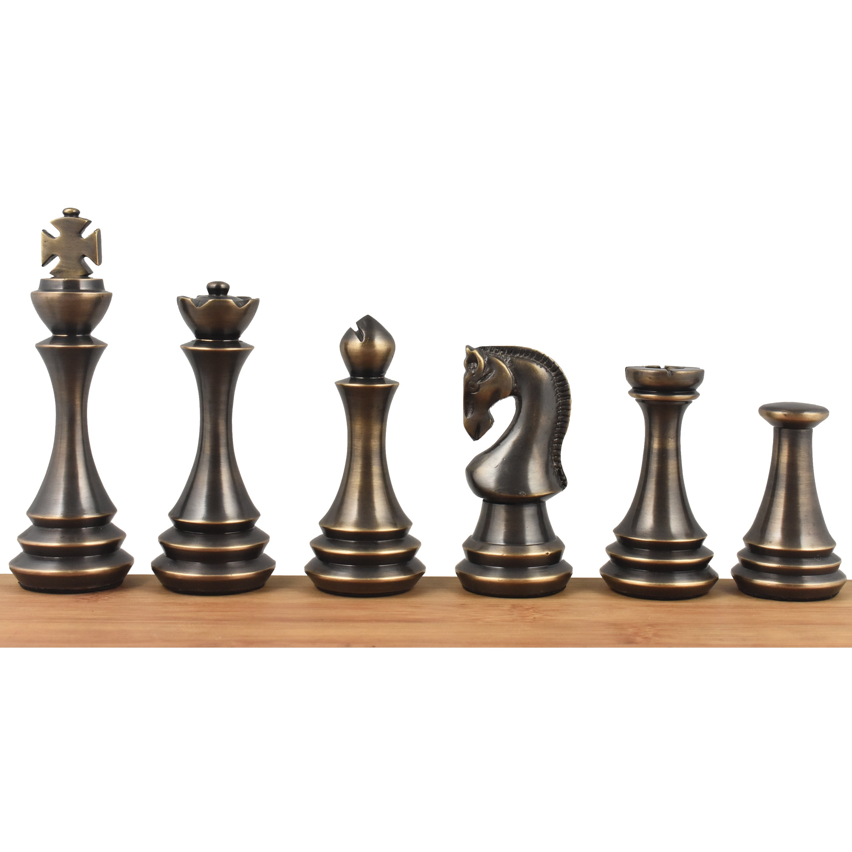 4.4" Russian Zagreb Brass Metal Luxury Chess Set- Chess Pieces Only - Silver & Antique