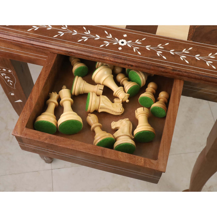 23" Regalia Luxus-Schachbrett Tisch mit Schubladen - 27" Höhe - goldenes Palisanderholz
