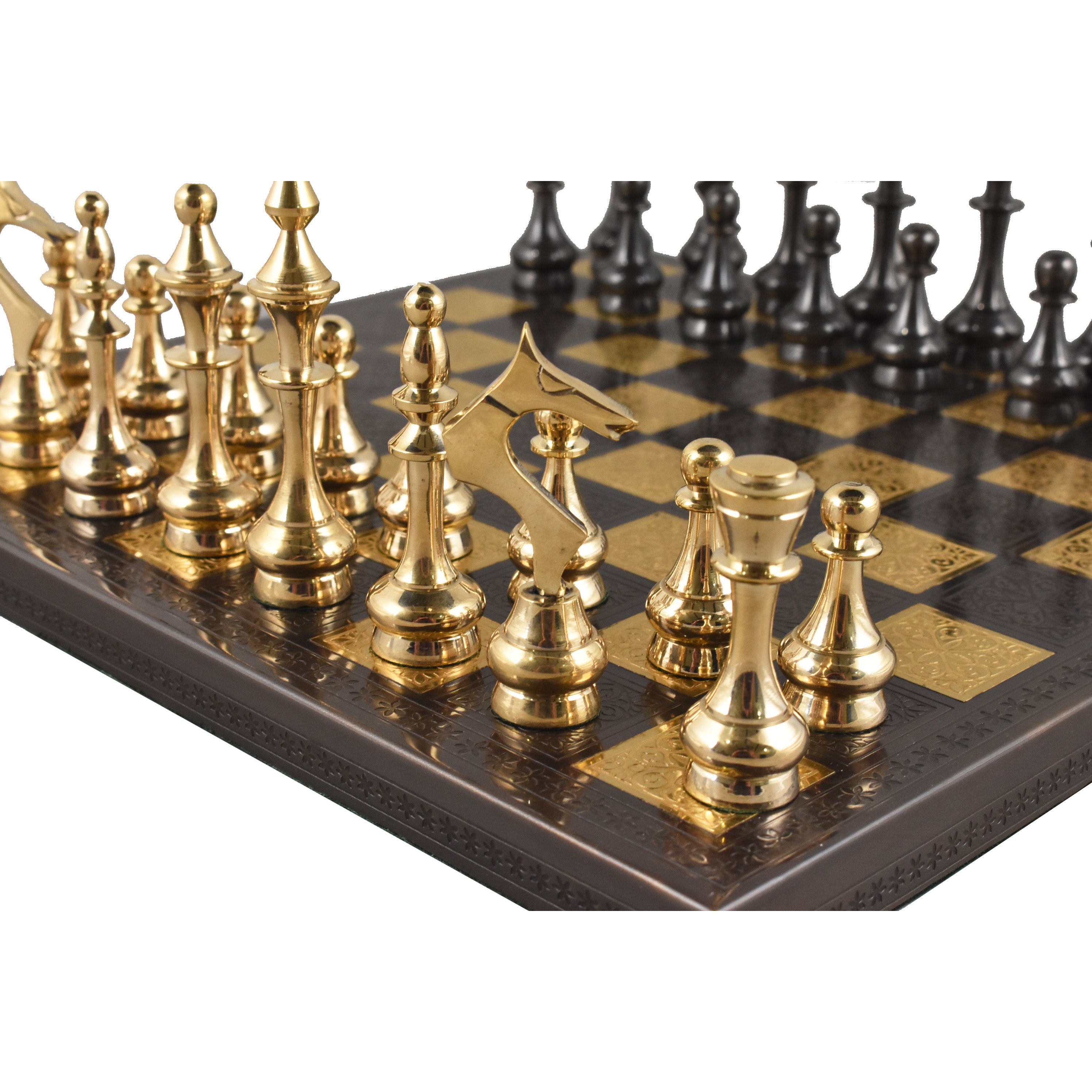 Soviet Brass Metal Luxury Chess Pieces & Board Set- 12- Steel