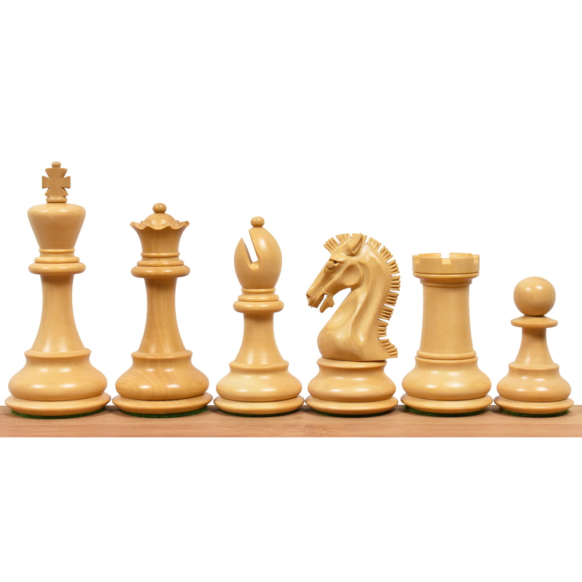 Natural boxwood Staunton chess pieces included in the 3.9" Craftsman set.