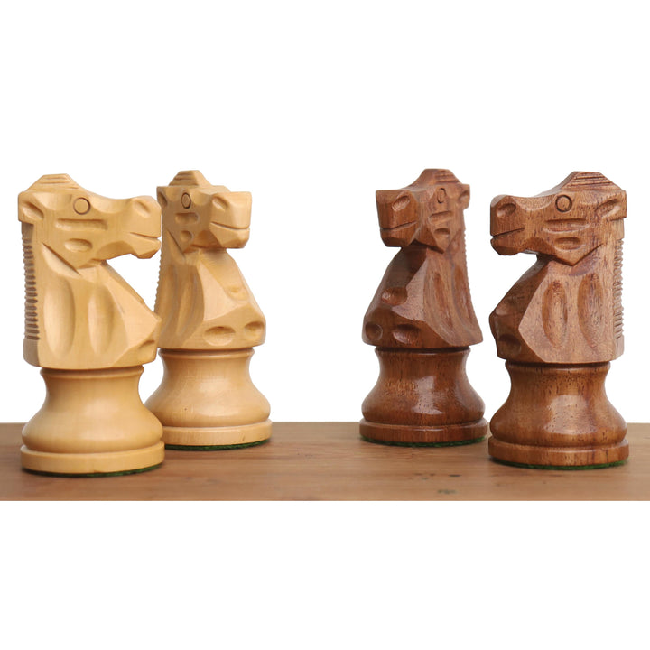 Französischer Lardy Staunton Schachspiel - Nur Schachfiguren - Gewichtetes Goldenes Palisanderholz - 4 Königinnen