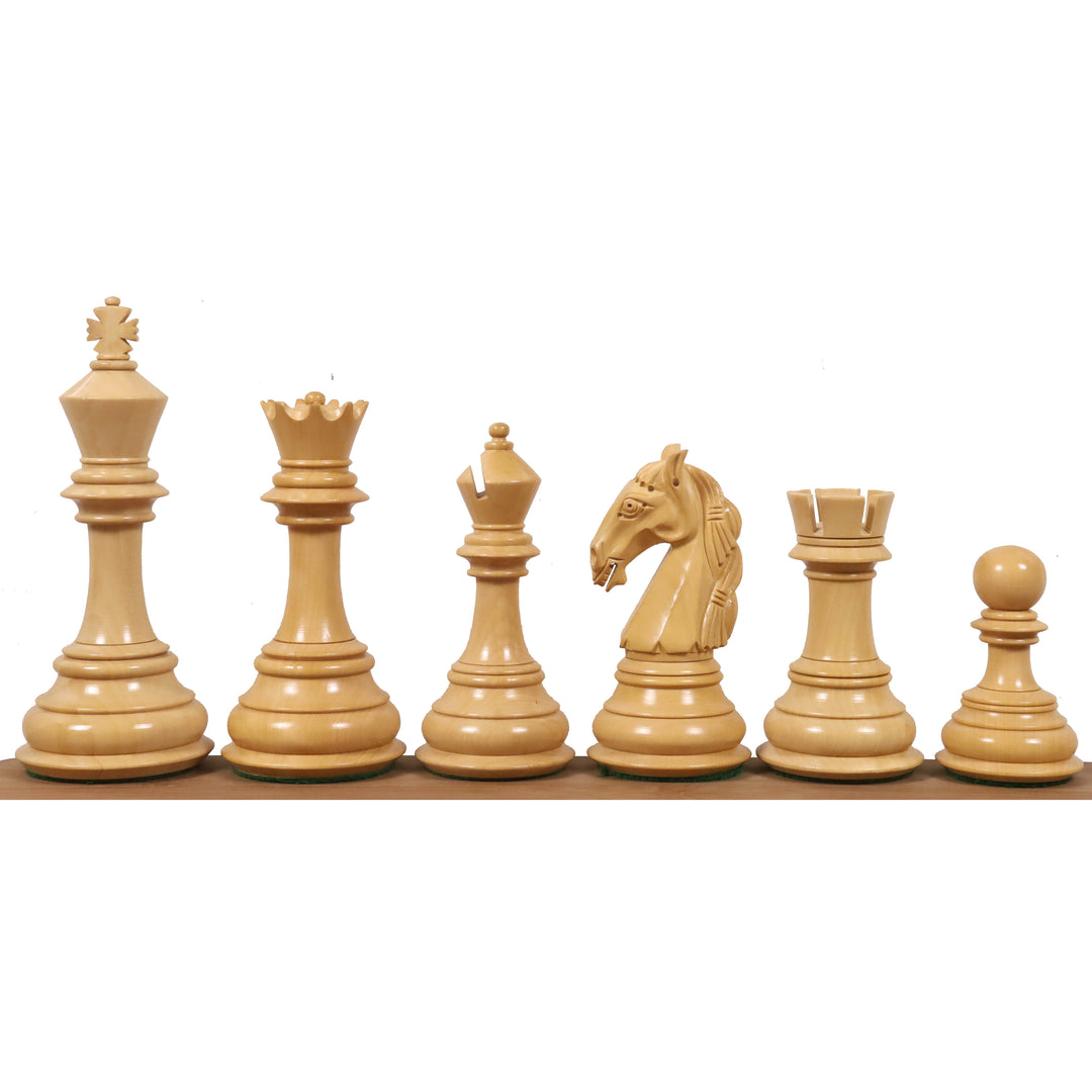 Kombo 4,6″ rzadkich kolumbijskich, potrójnie ważony, luksusowych szachów z drewna hebanowego z 23” planszą szachową z drewna hebanowego i klonowego oraz pudełkiem do przechowywania