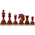 Bud rosewood Alexandria Staunton chessmen displayed in a row from King to Pawn against a white background.