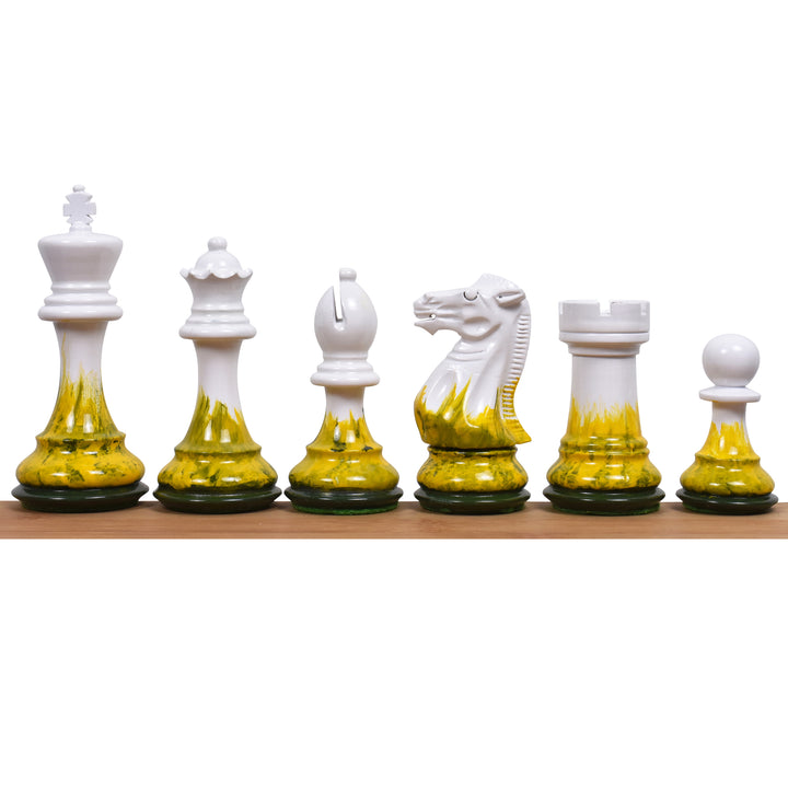 Piezas de ajedrez de madera contrapesadas Staunton pintadas a fuego y hielo de 4,1" con tablero de madera maciza de ébano y arce de 17,7" y caja de almacenamiento de cofre de polipiel