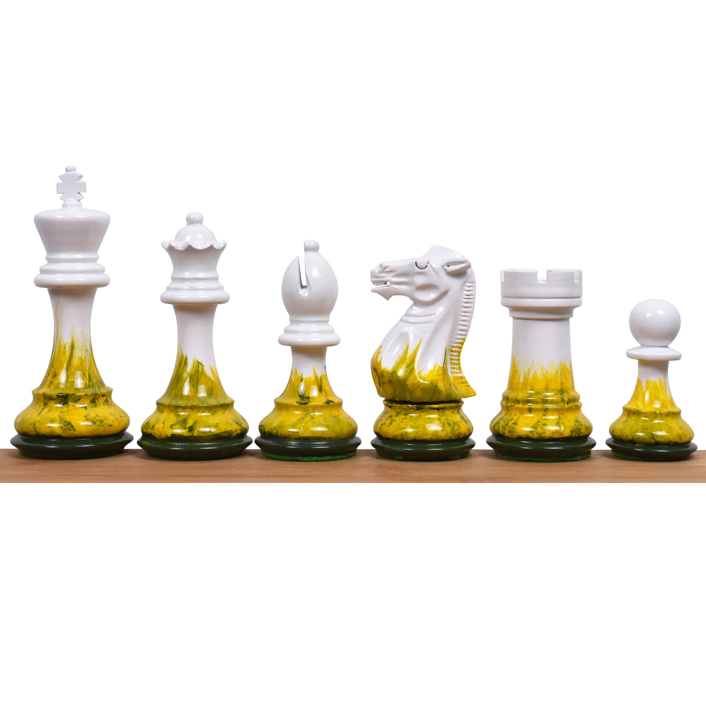 4.1" Fire & Ice Painted Staunton Weighted Wooden Chess Pieces with 17.7" Solid Ebony & Maple Wood Board and Leatherette Coffer Storage Box