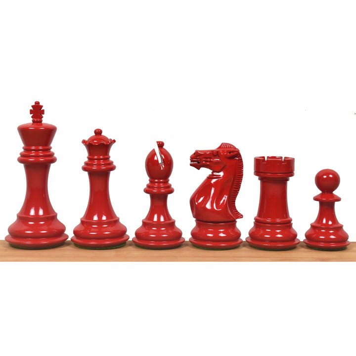 4.1" Pro Staunton Piezas de ajedrez ponderadas de madera pintadas de rojo y negro con tablero de ajedrez cuadrado de 55 mm sin bordes en madera maciza de ébano y arce y caja de almacenamiento de cofre de polipiel