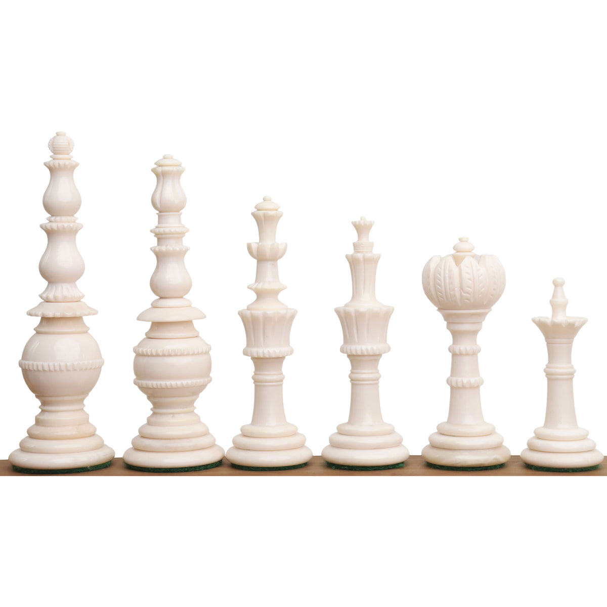 Collection of 4.6" Turkish Tower pre-Staunton chess pieces in white.