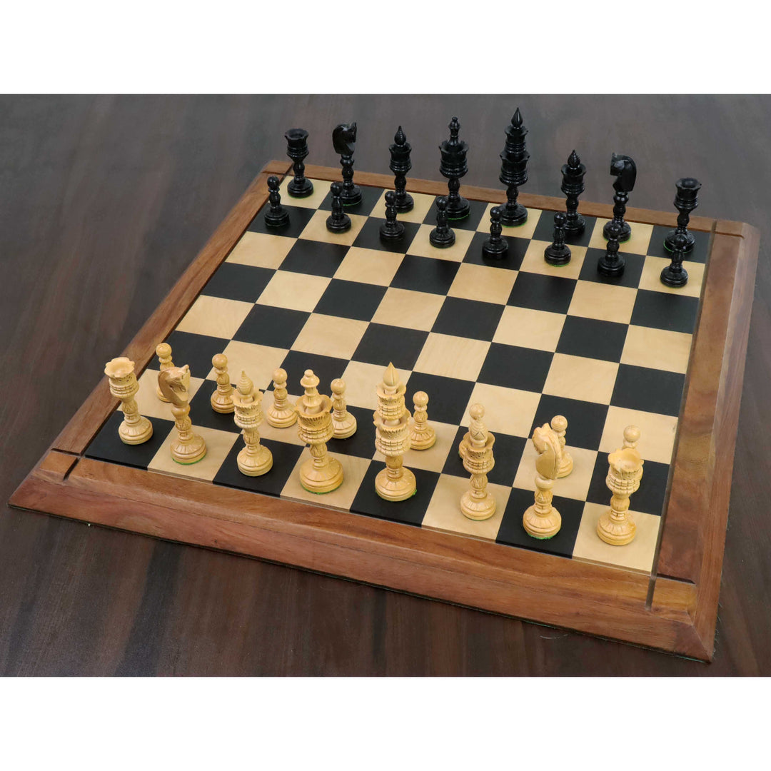 4.7" Juego de ajedrez tallado a mano Lotus Series - Piezas de ajedrez sólo en madera de ébano ponderada
