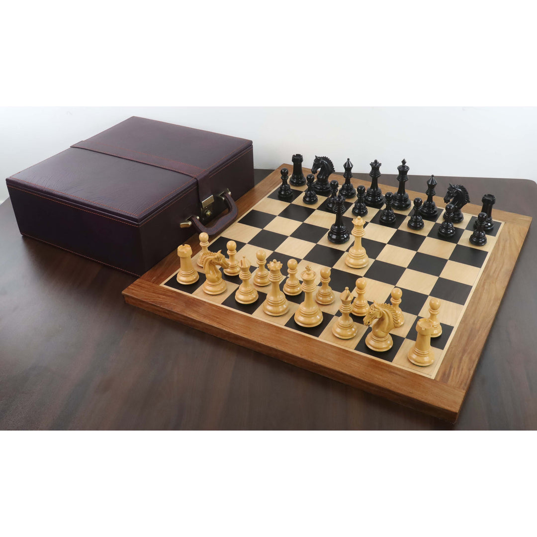 Set di scacchi Staunton di lusso con cavaliere inclinato da 4,5" - Solo pezzi di scacchi - Legno d'ebano e bosso