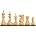 White natural boxwood pieces of the 3.7" British Staunton weighted chess set arranged from king to pawn.