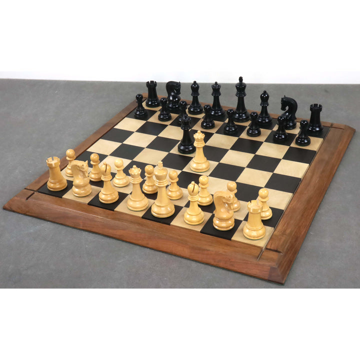 Set di scacchi Leningrad Staunton leggermente imperfetto - Solo pezzi di scacchi - Legno di bosso ebanizzato - Re da 4 pollici