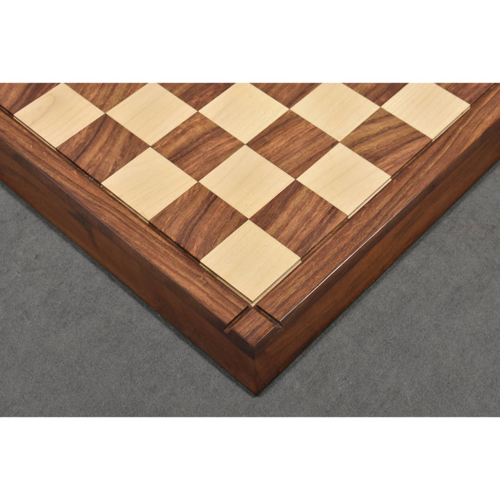 Zestaw szachów Queens Gambit Staunton - figury w złotym drewnie różanym z planszą i pudełkiem