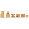 Natural boxwood 1923 Bauhaus abstract chess pieces arranged in a row.
