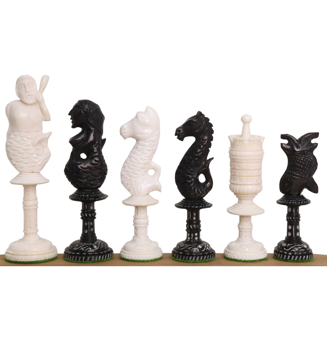 4,8-calowy zestaw ręcznie rzeźbionych szachów z serii Water Kingdom - kość wielbłądzia