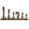 Polished silver luxury brass metal chess pieces including the King, Queen, Bishop, Knight, Rook, and Pawn.