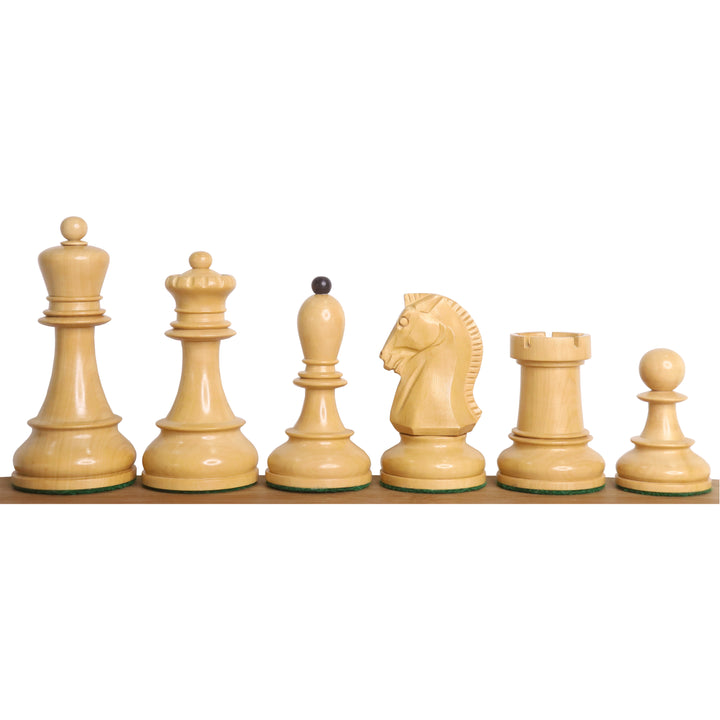 Set di scacchi Fischer Dubrovnik degli anni '50 - pezzi in mogano e legno di bosso con scacchiera da 21" e scatola in similpelle per riporre gli scacchi