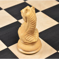 Detailed rear view of the carved mane on a boxwood Majestic Series knight chess piece.