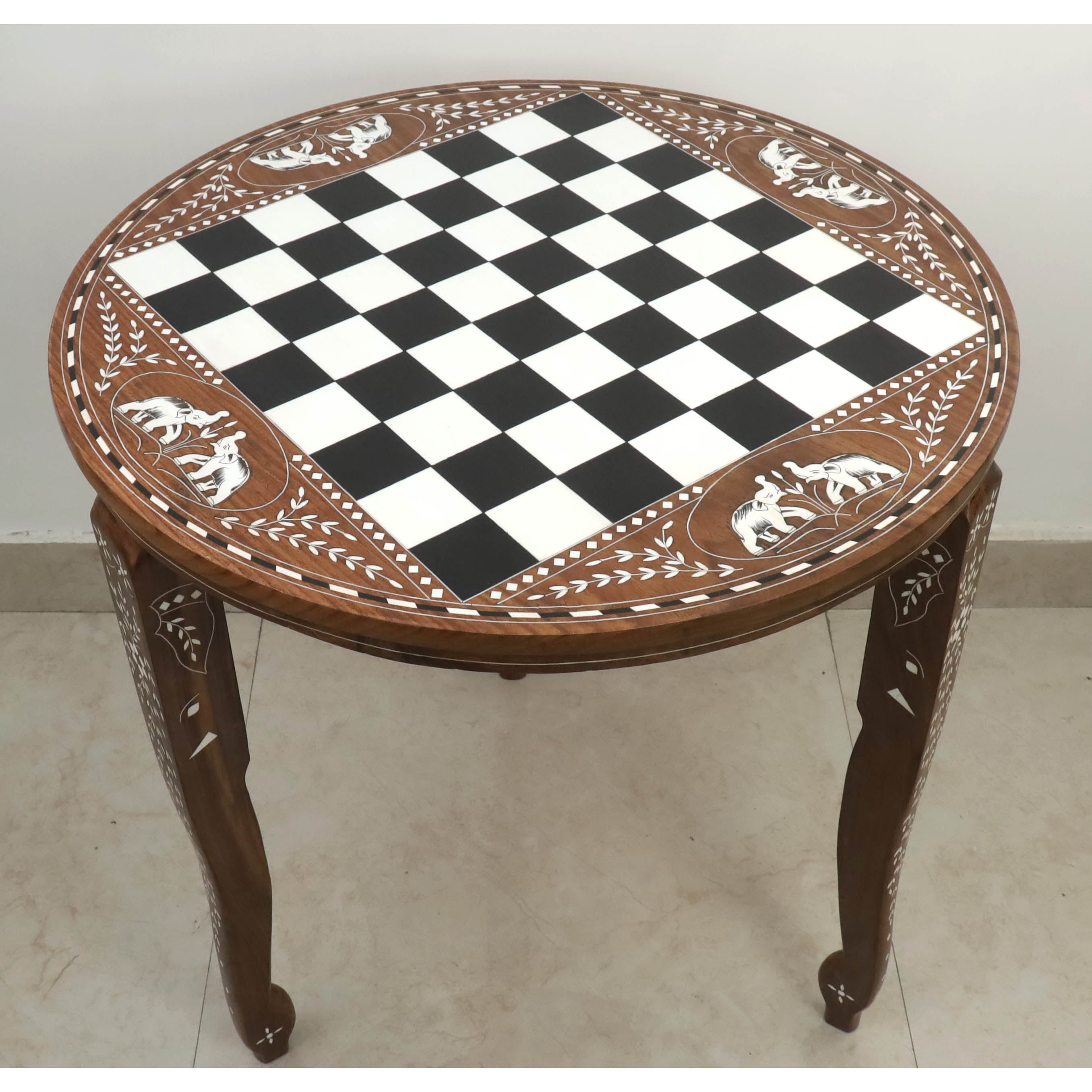 24" Boutique Luxury Round Chess Board Table - 25" High - Golden Rosewood & Acrylic