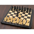 Side-by-side natural boxwood and ebonised boxwood knights from the Reykjavik Series Staunton chess set.
