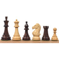 Row of alternating rosewood and boxwood chess pieces from the Majestic Series Staunton collection.