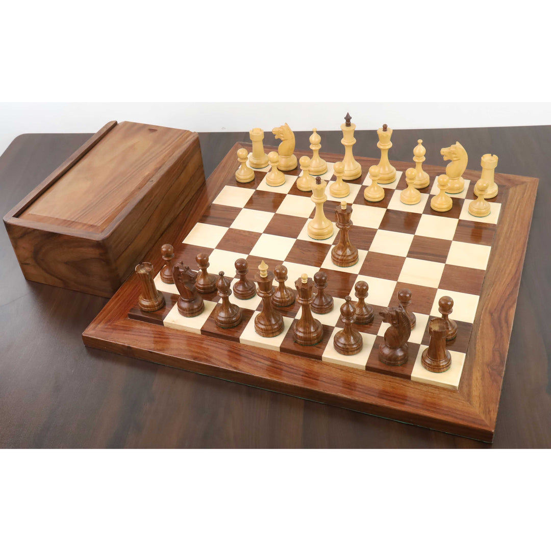 Jeu d'échecs soviétique russe des années 1960 de 4.5" - Pièces d'échecs uniquement - Bois de rose doré doublement lesté