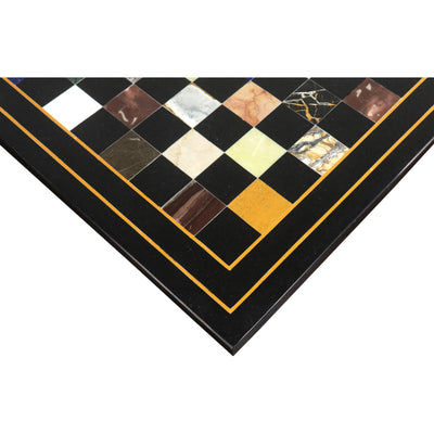 18'' Marble Stone Luxury Chess Board - Black & Multi Colour Semi-Precious Stones