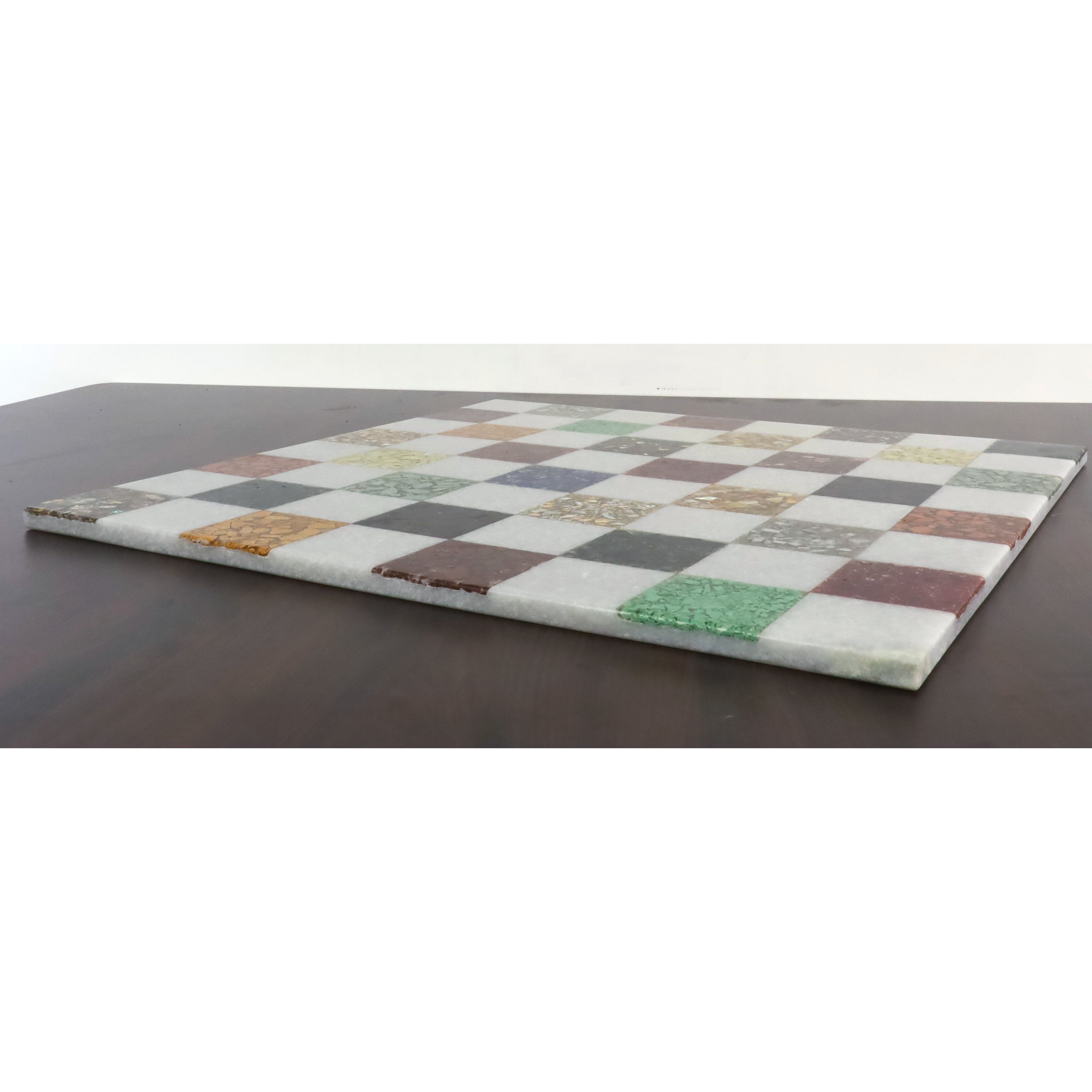 18'' Borderless Marble Luxury Chess Board-White & Multi Coloured Semi-Precious Stones