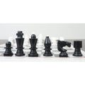Close-up of handcarved black marble chess pieces on a 12-inch board.