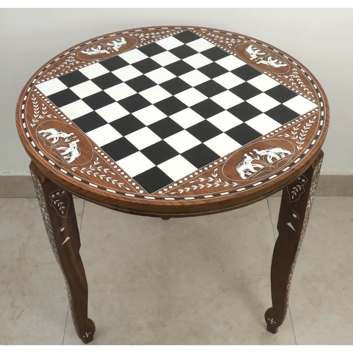 24” luksusowy okrągły stolik szachy  Boutique  z figurami szachowymi Staunton - ważony ebonizowany bukszpan