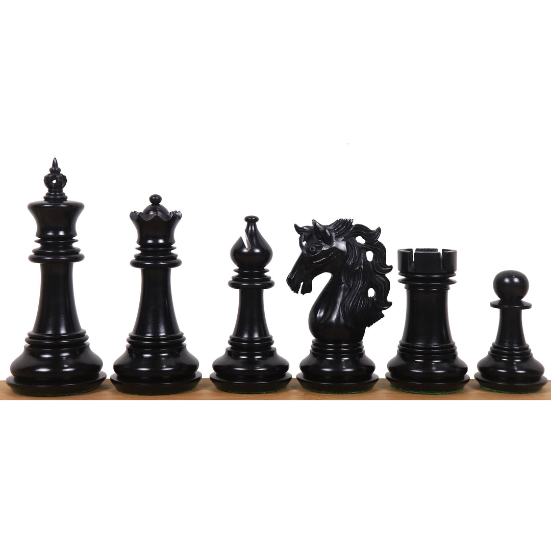 Pièces d'échecs Spartacus Luxury Staunton en bois d'ébène de 4.6" avec échiquier en bois d'ébène et d'érable de 23" - bordures en Sheesham - finition mate et boîte de rangement en simili cuir