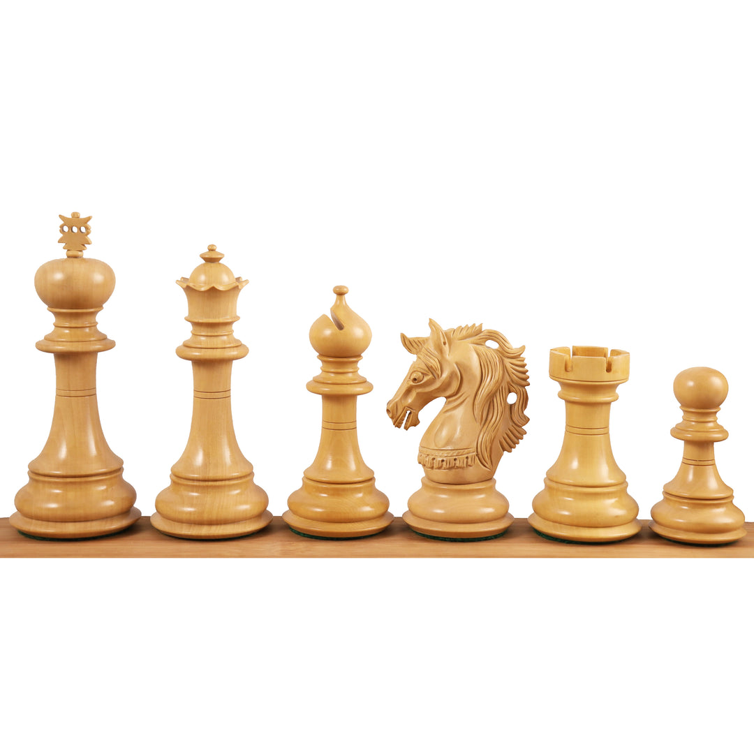 Kombo af 4,6" Prestige Luksus Staunton Ibenholt skakbrikker med 23" stort Ibenholt og Ahorn Træ skakbræt og opbevaringsboks