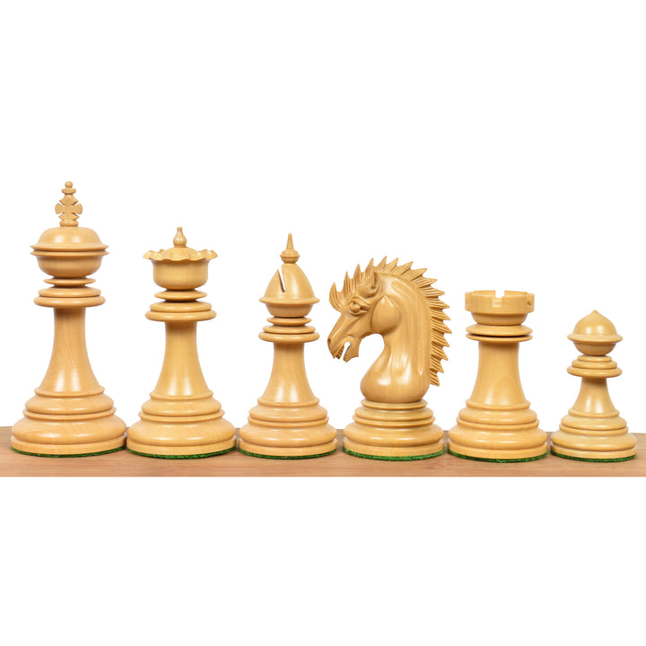Pezzi di scacchi in legno di ebano Staunton Dragon Luxury da 4,4" con scacchiera in legno di ebano e acero da 23" con bordi in sheesham e scatola di custodia in similpelle